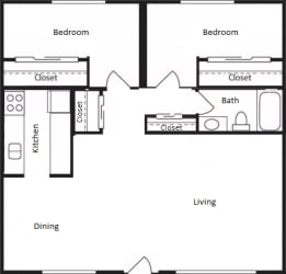 Wisteria Walk Apartments 2 Bed 1 Bath Floor Plan