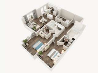 LUX Apartments 3D Floorplan 2-2F