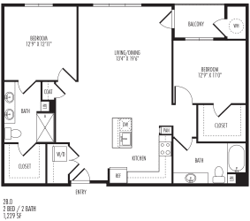 2B0 Floor Plan at TriVista on Speer, Denver, Colorado