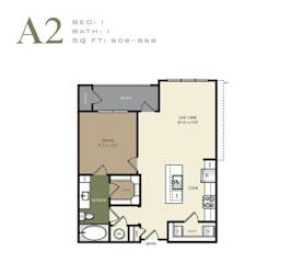 A 2 bedroom apartment with 1 bathroom and 806-856 square feet.