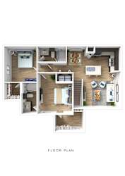 A floor plan of a house with a kitchen, living room, and bedrooms.