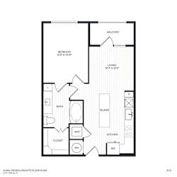 A black and white image of a floor plan for A1 1 bed 1 bath