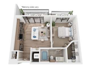 The Raleigh at Sloan's Lake Apartments in Denver, Colorado One Bedroom Floor Plan