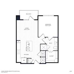 A floor plan for A2 with a living room, kitchen, bathroom, and bedroom.