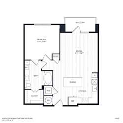 A floor plan of a one-bedroom apartment home A4 with a balcony.