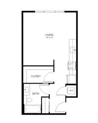 A black and white drawing of a living room, bathroom, and closet.