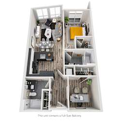 A floor plan of a small apartment with a balcony.