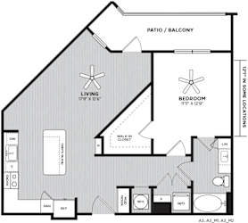 A floor plan of a house with a living room, bedroom, and bathroom.