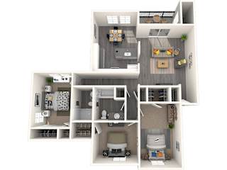 Aspire Columbia Ridge Apartments in Portland, Oregon 3 Bedroom 2 Bath Floor Plan