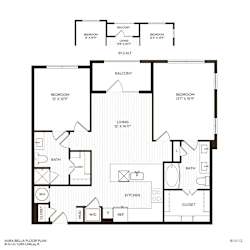 A black and white image of a two-story house floor plan.