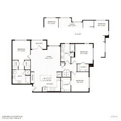A floor plan of a two-story apartment with labeled rooms and dimensions.