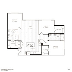 A floor plan of the Aura Bella showing the layout of the rooms.