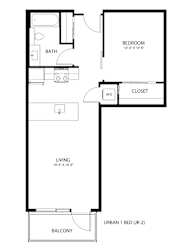a floor plan of a small house with a bedroom and a living room