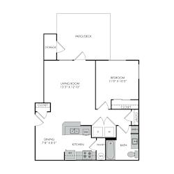 a floor plan of a studio apartment with a bedroom and a living room