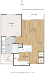 Centric One90 Apartments in Plano, Texas One Bedroom Floor Plan