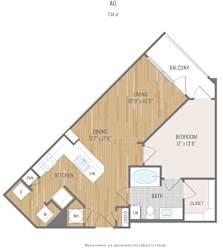 Centric One90 Apartments in Plano, Texas One Bedroom Floor Plan
