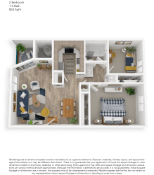 Clover Creek Two Bedroom One Bathroom Floor Plan