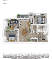 Clover Creek Two Bedroom One and a Half Bathrooms Floor Plan