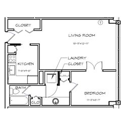 Crystal House Apartments in Arlington, Virginia 1x1 Floor Plan