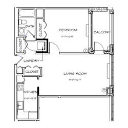 Crystal House Apartments in Arlington, Virginia 1x1 Floor Plan