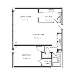 Crystal House Apartments in Arlington, Virginia 1x1 Floor Plan