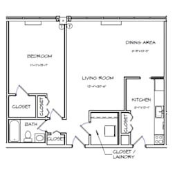 Crystal House Apartments in Arlington, Virginia 1x1 Floor Plan