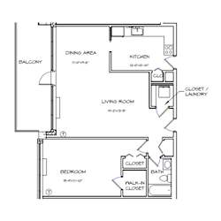 Crystal House Apartments in Arlington, Virginia 1x1 Floor Plan