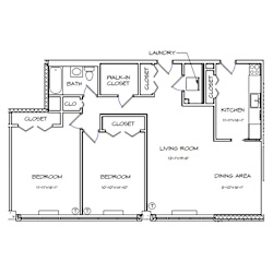Crystal House Apartments in Arlington, Virginia 2x1 Floor Plan