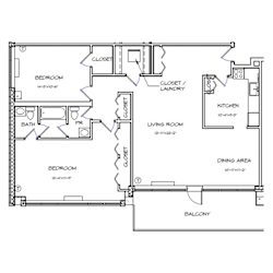 Crystal House Apartments in Arlington, Virginia 2x1.5 Floor Plan
