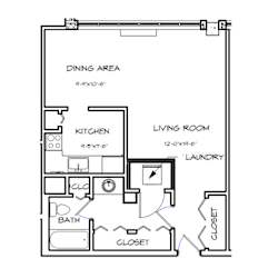 Crystal House Apartments in Arlington, Virginia Studio Floor Plan
