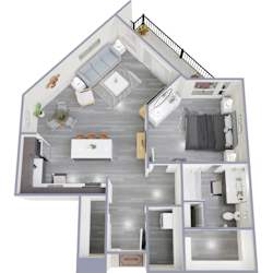 E 1Bed 1Bath Floor Plan at Rendezvous Urban Flats, Tucson, AZ, 85701