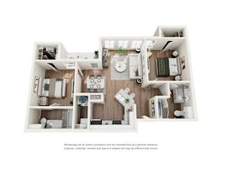 Two Bedroom 2x2 Floor Plan at Four Cedars, Gunter, TX