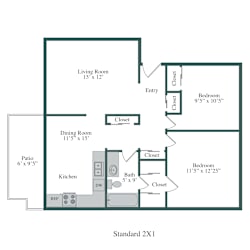 Fox Pointe Apartments 2x1 Floor Plan