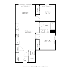 A black and white image of a floor plan for a Juliette Balcony apartment.