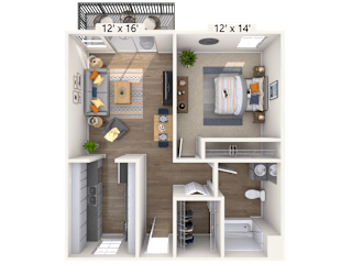Hudson at Highline Apartments in Denver, Colorado One Bedroom Floor Plan