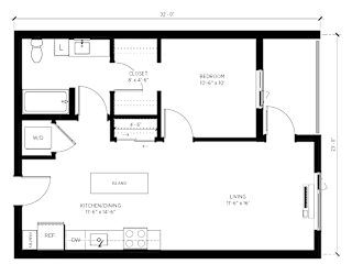 One bed B Floorplan at Kinline, Beaverton, Oregon
