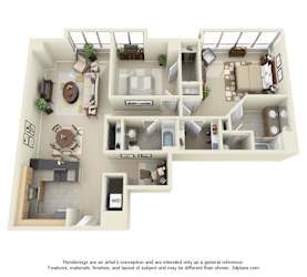 M Street Apartments in Seattle, Washington Two Bedroom with Den Floor Plan