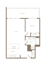 1 bedroom 1 bath floor plan J at Wilcox, Seattle, Washington
