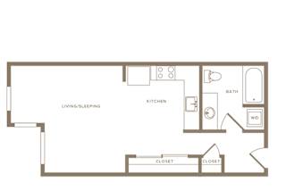 Studio 1 bath floor plan E at Wilcox, Seattle