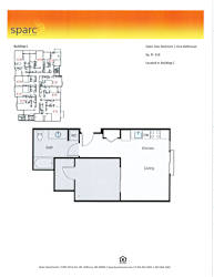 A floor plan for a Sparc apartment showing the layout of Building C with one bedroom and one bathroom.