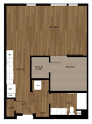 Blis Apartments Open 1 Bed Floor Plan