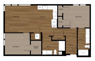 Blis Apartments 2x2 B Floor Plan