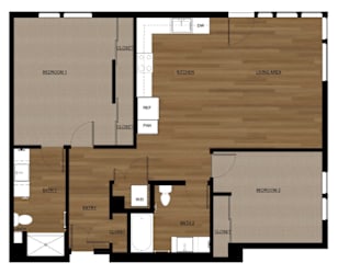 Blis Apartments 2x2 C Floor Plan