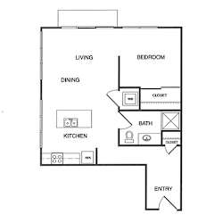 1x1 B Floor Plan at Koi Apartments, Seattle, 98107