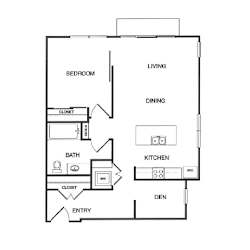 1x1 Den B Floor Plan at Koi Apartments, Washington