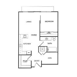 1x1 Den C Floor Plan at Koi Apartments, Seattle, Washington