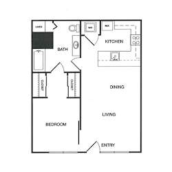 1x1 E Floor Plan at Koi Apartments, Seattle, Washington, 98107