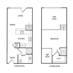 1x1 Loft Floor Plan at Koi Apartments, Seattle, Washington, 98107