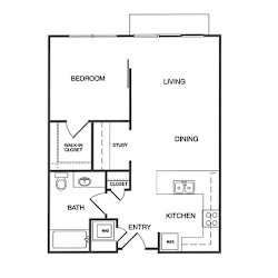 1x1 Study B Floor Plan at Koi Apartments, Seattle, Washington