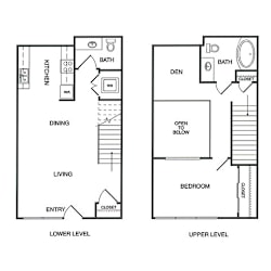 1x1.5 Den Loft A Floor Plan at Koi Apartments, Washington